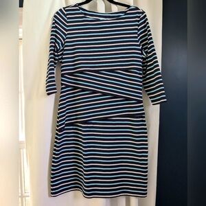 J. McLAUGHLIN Catalina Cloth Nicola Dress Blue White Stripe 3/4 Sleeve L…